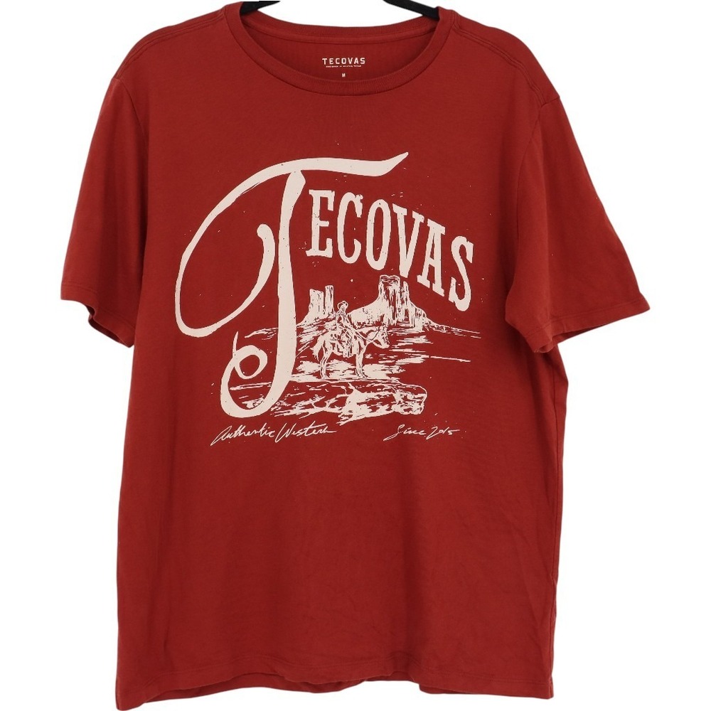 Tecovas Mens Graphic Shirt Size M Rust Red Western Cowboy Horse Rider Austin TX
